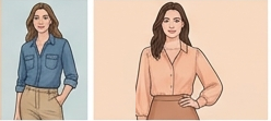 Kibbe Theatrical Romantic body type illustration showing a small, curvy hourglass figure with sharp, dramatic features